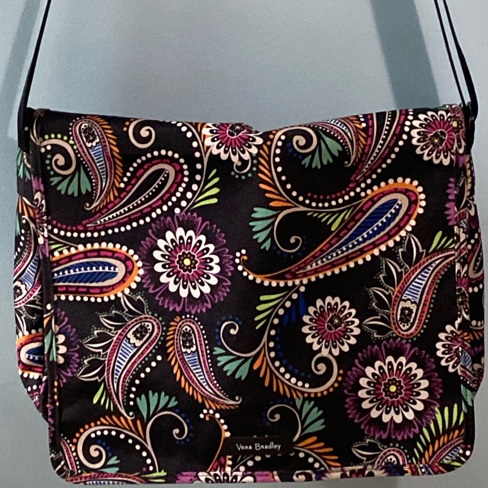 Vera Bradley Black Paisley Floral Crossbody Bag with Multicolor Accents